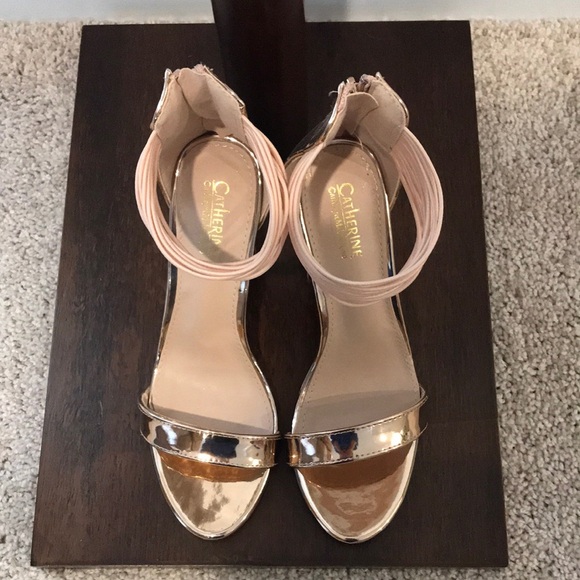 Catherine Malandrino Shoes - Final Price- CATHERINE MALANDRINO Metallic Rose Gold Ankle-Strap Heels